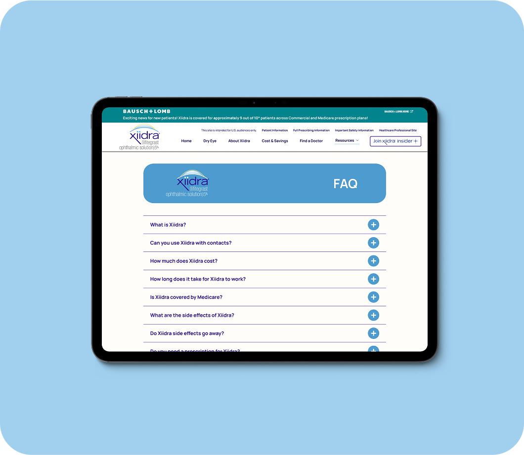 Tab showing Xiidra FQ