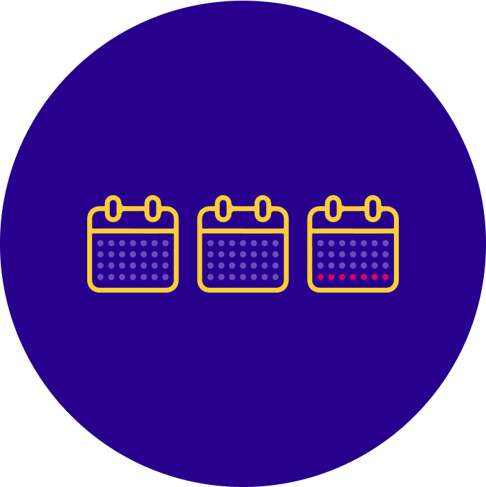 Icon of a blue circle withe three yellow calendar icons on it