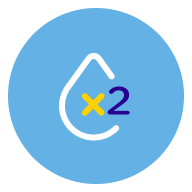Icon of a droplet with the characters x2 on it