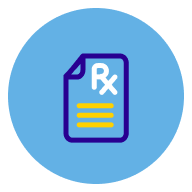 Icon of a blue circle with and paper icon on it showing RX